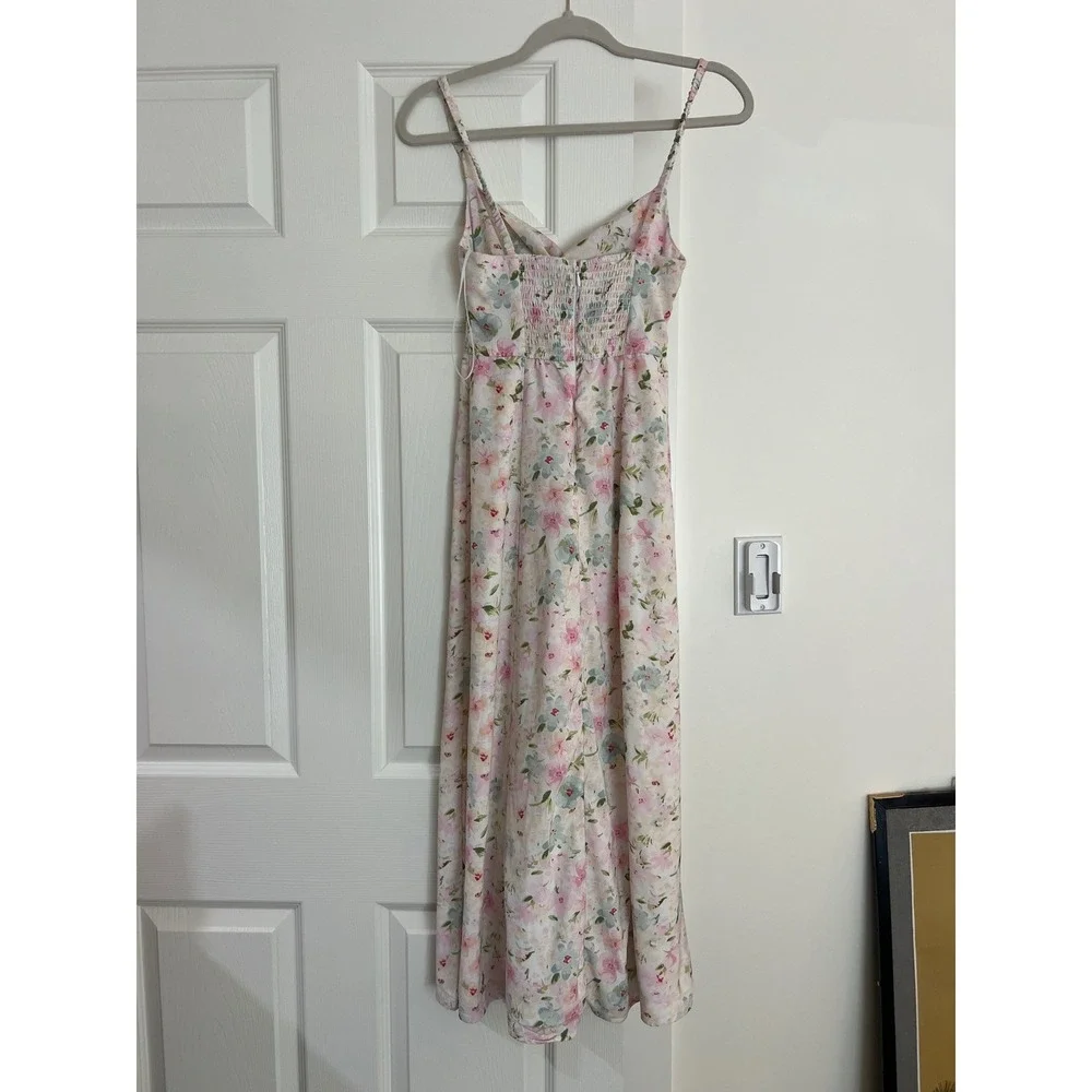 Abercrombie & Fitch Floral Twist Front Maxi Dress Pastel Pink Blue Slit Smocked
